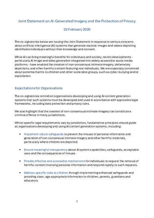 EDPS Joint Statement on AI-Generated Imagery and the Protection of Privacy